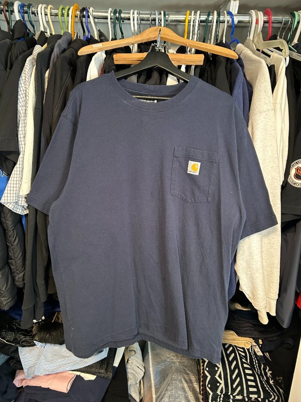 Carhartt Navy Blue Work Pocket Tee - Size L Fit XL